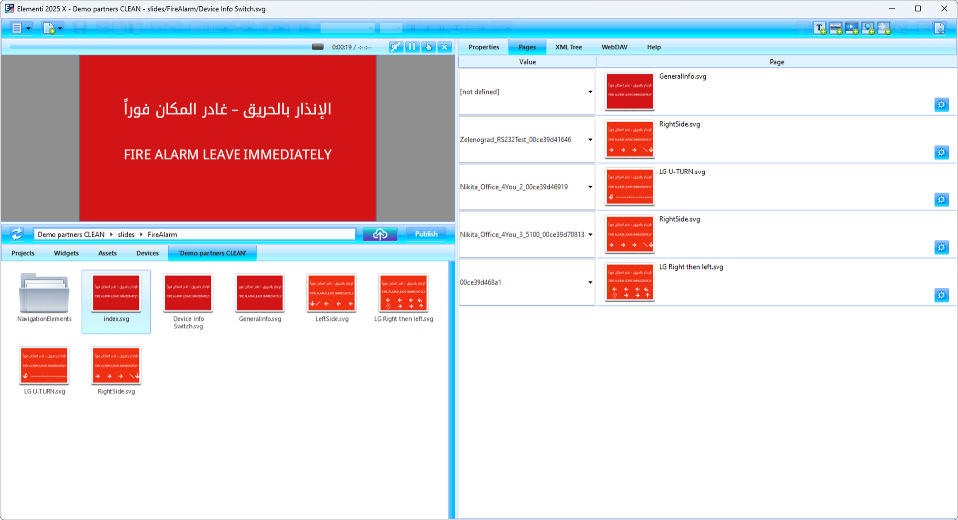 SpinetiX Elementi — setting up different fire alarm evacuation content per player based on physical location name
