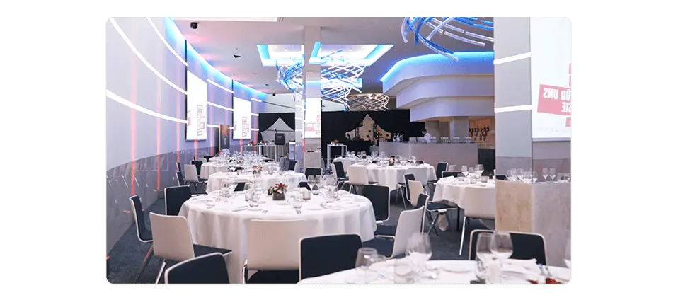 Massive LED wall serving as visual centerpiece in the grand ballroom