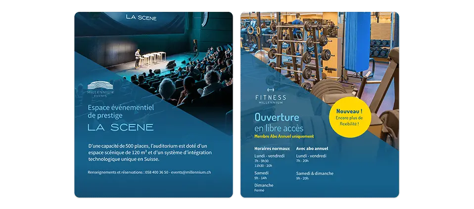 Branded information screen showing guest services