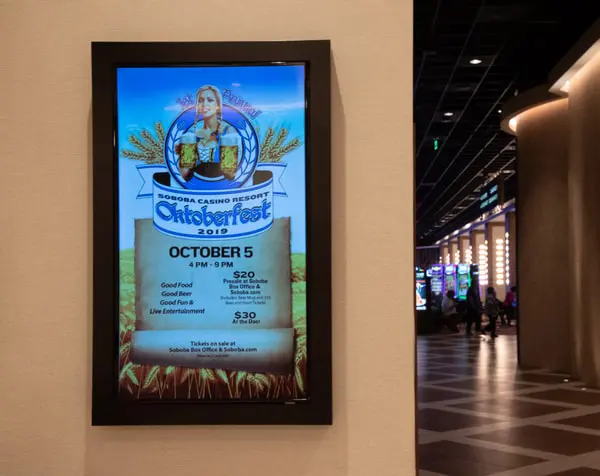 Digital menu board at Soboba Casino